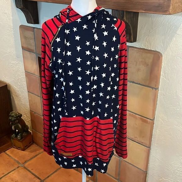 Simply Southern Stars and Stripes Double Hoodie, size L - Picture 1 of 11